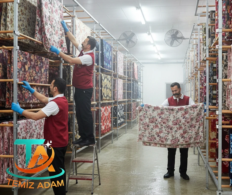 Eskişehir'de endüstriyel makinelerde anti-bakteriyel şampuanlarla yorgan yıkama işlemi